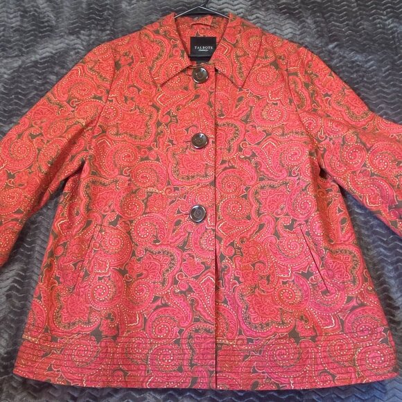Talbots Paisley Print Button Front Jacket Blazer Red/Brown Womens size XL - Picture 1 of 8